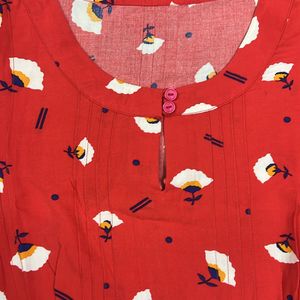 Allen Solly Brand Tomato Red Flower Printed Colour