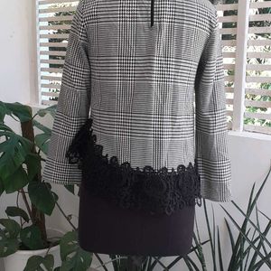 ZARA Houndstooth Asymmetrical blouse