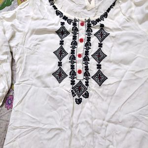 OFF WHITE KURTI With Black Embroidery