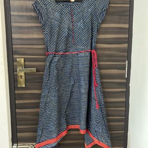 Avaasa Flared Truffle Cotton Blue Stripped Dress