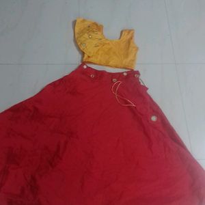 Yellow With Red Kids Lehenga