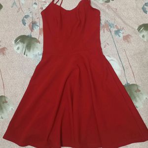 Women Red Solod Fit & Flare Dress