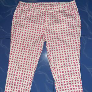 White & Pink Printed Designer Pant Having Pockets