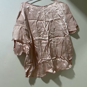 Zara Peach Satin Crop Top With Flare Sleeves