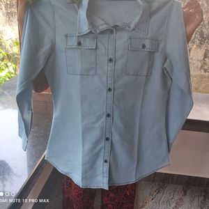 Brinley Women Washed Casual Light Blue Shirt