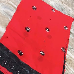 Red And Black Saree.