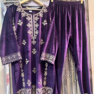 Velvet Kurta And Pant Set