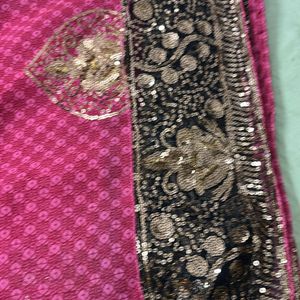 Pink With Black Border Saree