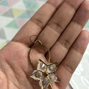 Flower Shaped Golden And White Earrings