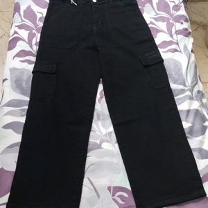 Wide Leg Black Cargo Jeans For Women