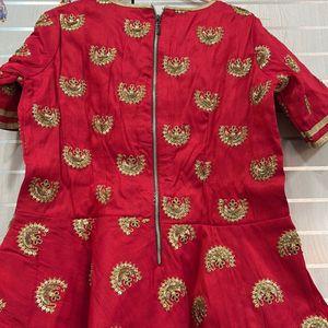 Ethnic Peplum Top In Raw Silk With Embroidery