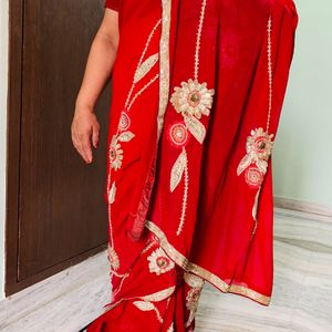 Pure Red Georgette Saree (Women )