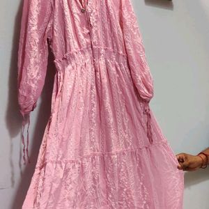 Altered Chikankari Embroidery Pink Georgette Dress