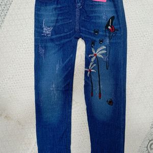 High Waist Denim Print Jeggings