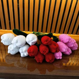 Set of 6 pink Crochet tulips