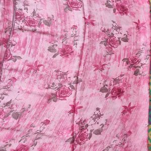 Beautiful Flower Print Satin Saree