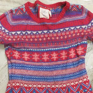 Red Multi Colour Woolen Top