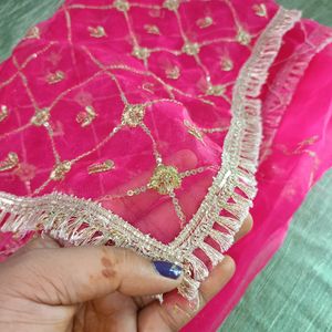 Beautiful Pink Organza Fabric Dupatta 💖💖💖