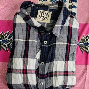 Navy Blue And White Checked Shirt