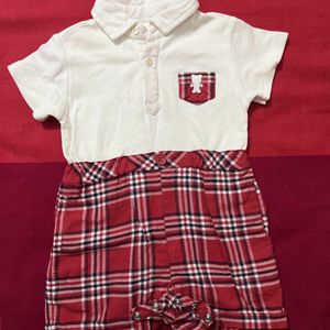 Unisex Baby Check Romper White And Red