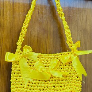 Crochet Yellow Satin bag