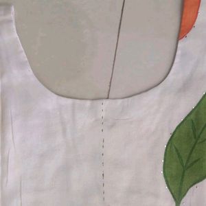 Chanderi Silk Handstitched Design kurta White