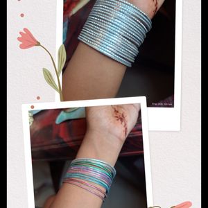 Combo Of Silver And Multicolor Metal Bangles