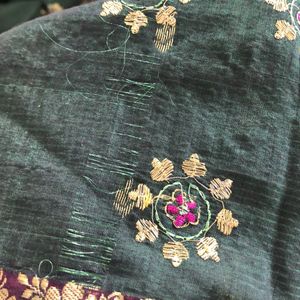 Dark Green Embroidered Saree