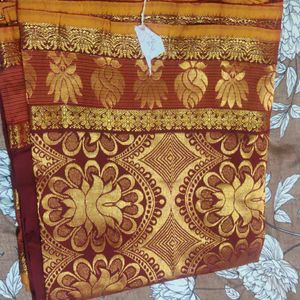 💖💛Maroon And Mustard Lovely Cotton Silk Sari