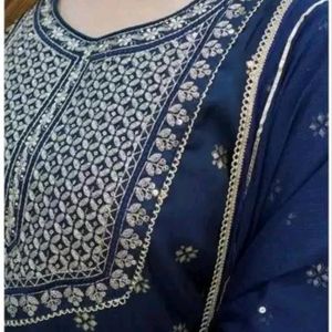 Blue Nyra Cut Embroidery Kurti Set