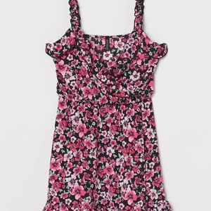 H& M Divided Mini Floral Ruffle Slip Dress