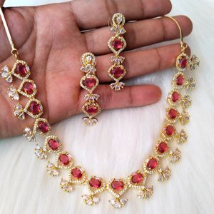 Premium A D Necklace Set( Red)