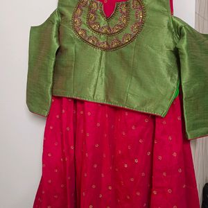 Cold Shoulder Blouse, Magenta Skirt And Dupatta