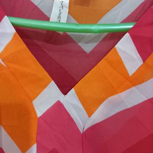 Tecera Orange & Pink V Neck Top