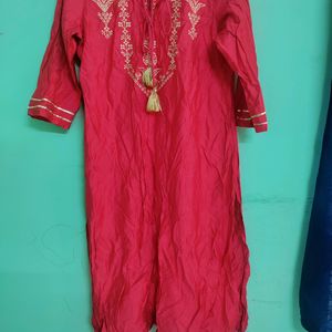 Beautiful CORAL kurta With Golden Thread Work