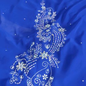 Beautiful Blue Colour Hand Embroidery Saree