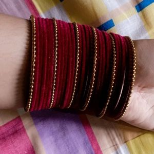 Maroon Metal Fabric Gold Plated Bangles