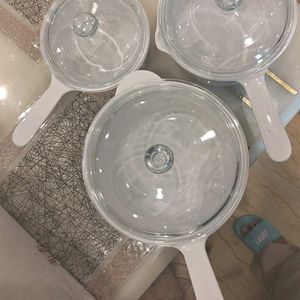 Set Of 3 Glass Serving/Cooking Bowls With Lid