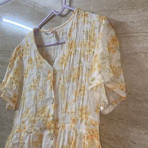 Cream With Yellow Flowers Pattern Dress