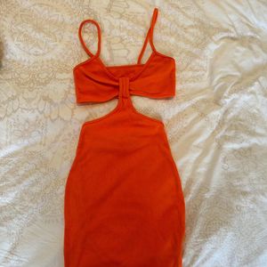 Urbanic Neon Orange Backless Cutout Body Corn Dres