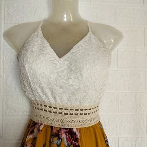 White & Yellow Mini Frock Dress