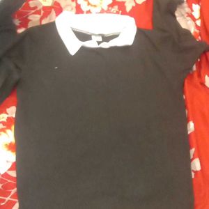 Black Full Sleeve Collar Tshirt