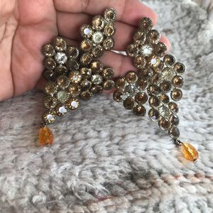 Brown And Golden Long Earrings