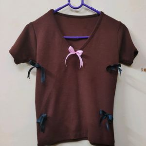 Woman Bow Cute Slim Fitted Top