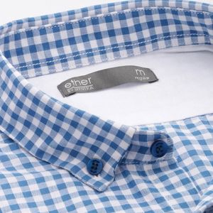 Men Blue and white Gingham Checked  Casual Shirt