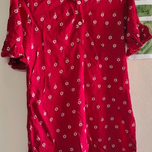 Red Floral Short Kurti . Size : XL