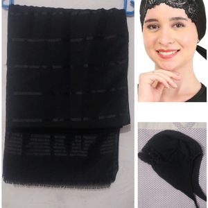 Black Cotton Hijab/Stole With Net Cap