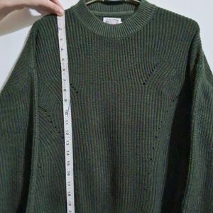 Army Green Dropped Shoulders Sweater