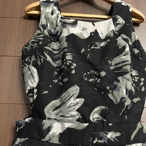 Waist Cut-Out Floral Print A-line Dress