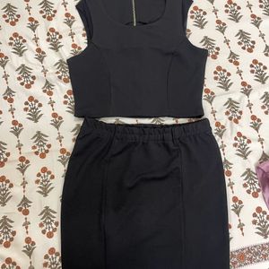 Black Crop Top And Skirt CO ORDSET